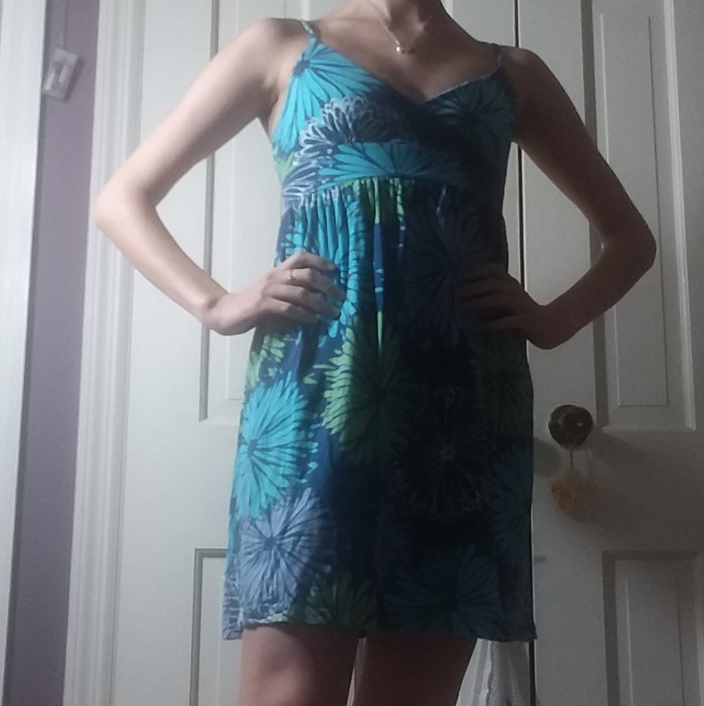* Floral Green and Blue print Midi Dress